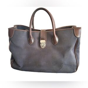 Vintage Dooney & Bourke Navy & Brown Signature monogram satchel